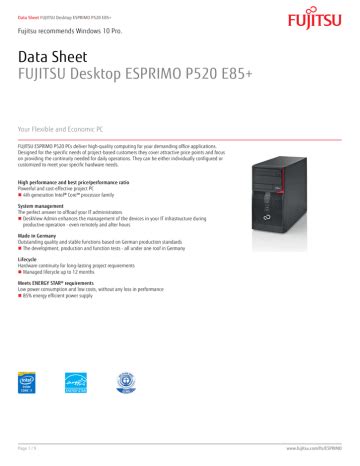 Data Sheet FUJITSU ESPRIMO P520 E85+ Desktop PC