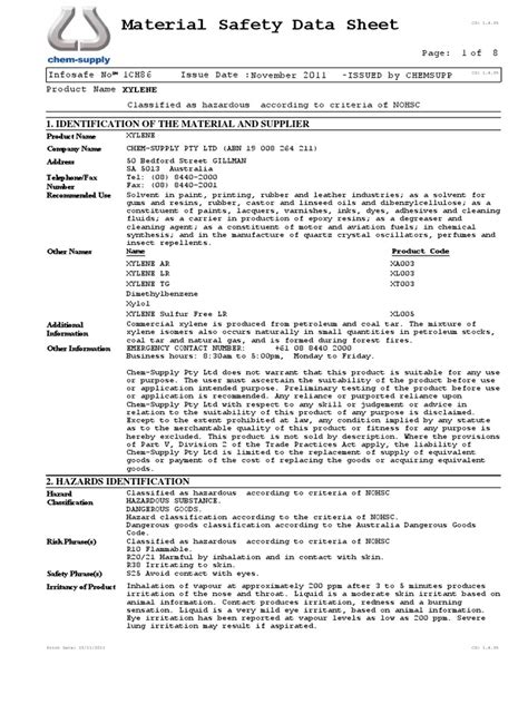 Data Sheet PXylene PDF Safety Occupational Safety And Health