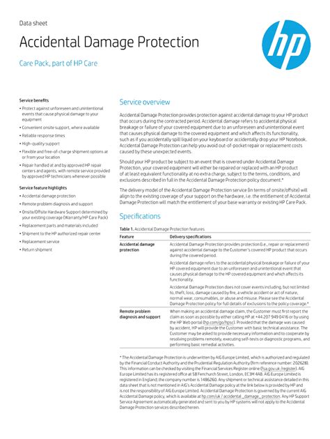 Data sheet Accidental Damage Protection - HP