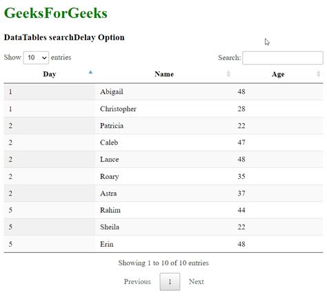 DataTables Searching Option - GeeksforGeeks