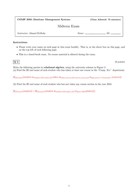 Database Systems Midterm Exam Questions And Answers Format