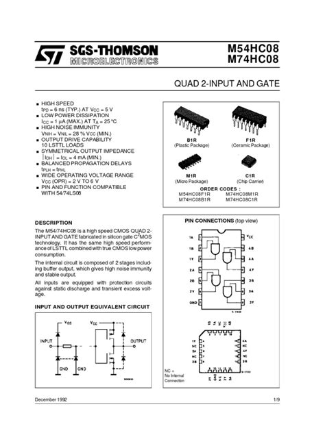 Datasheet 7408 Electronic Circuits Cmos