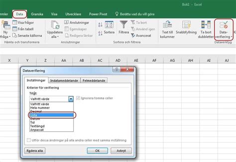 Dataverifiering excel lista