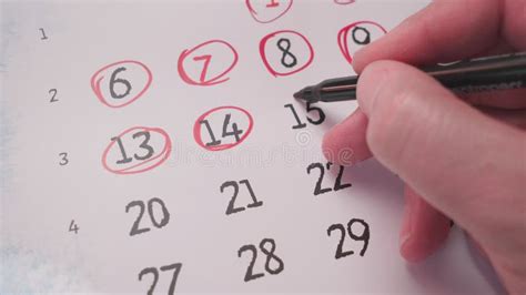Date is Circled with a Red Marker in the Calendar. Stock Image Image