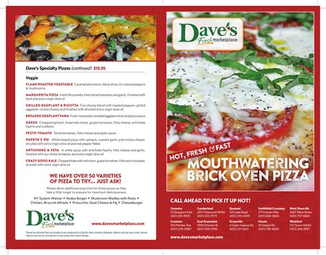 Catering To-Go. Deli Platters. Full Service Catering. Fresh. Fast. Familiar Dishes You'll Love! Dave's Catering offers the same delicious homestyle cooking that you'd expect from Dave's Fresh Marketplace! Sub Lover's Platter. $60.00.