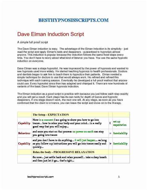 Dave Elman Induction Script - Best Hypnosis Scripts