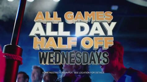Dave and buster's wednesday half off. Specialties: You know what Tampa needs? It needs more winning. More Arcade first dates with virtual reality zombie kills. More Strawberry Watermelon Margarita cocktails at happy hour with coworkers. More Tampa Bay Buccaneers touchdown dances on absurdly large TV screens every gameday. More of the kind of wins you'll find at Dave & Buster's in … 