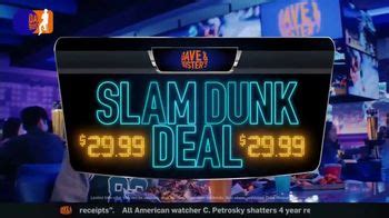 Check out Dave and Buster's' 15 second TV commercial, 'Wings Franchise Record' from the Entertainment & Games industry. Keep an eye on this page to learn about the songs, characters, and celebrities appearing in this TV commercial. ... Dave and Buster's TV Spot, 'Slam Dunk Deal: $29.99' Dave and Buster's TV Spot, 'Wings …. 
