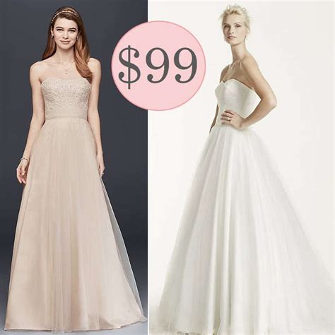 David's Bridal Strapless A Line Beaded Lace Tulle Gown Crafted from gorgeous ivory-champagne tulle, this gown is 80 percent off of its original $499 price tag. Sizes available include 16W, 18W,.... 