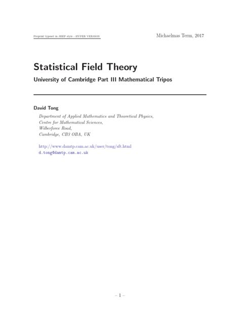 David Tong Statistical Field Theory