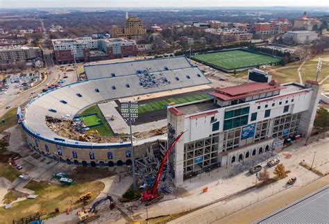 By The Athletic Staff. Oct 7, 2022. 18. Kansas' football facilities are getting a facelift next year, as the university announced plans to renovate David Booth Kansas Memorial Stadium and the .... 