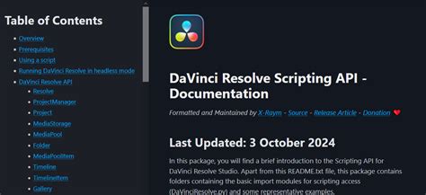 Davinci resolve python api.  The script does not modify Resolve or use any intern...