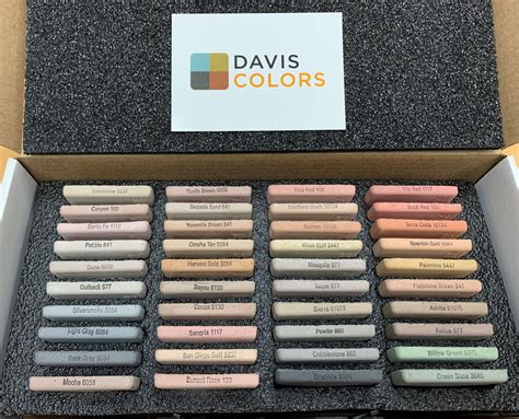 Davis colors. Single Concrete Color Card. $ 0.00. NOTE: We are currently out-of-stock of concrete color selector cards. Please check back periodically to determine when they are back in-stock. Our concrete color card provides information about the different concrete pigment options offered by Davis Colors. Select the number of color cards desired by ... 