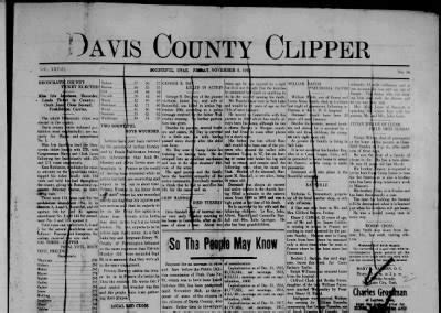Davis county clipper obituaries.  Edition of Davis County Clipper Get this Davis County Clip...