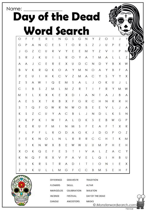 Day of the Dead Word Search Monster Word Search