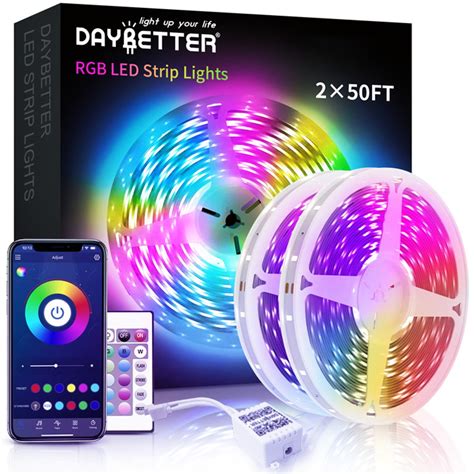 DAYBETTER Led Strip Lights 100ft (2 Rolls of 50ft) Smart Light Strips with App Control Remote, 5050 RGB Led Lights for Bedroom, Music Sync Color Changing Lights for Room Party . Brand: DAYBETTER. 4.2 out of 5 stars 236 ratings. Amazon's Choice highlights highly rated, well-priced products available to ship immediately.. 