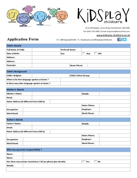 Daycare Application Form Template Universal Network