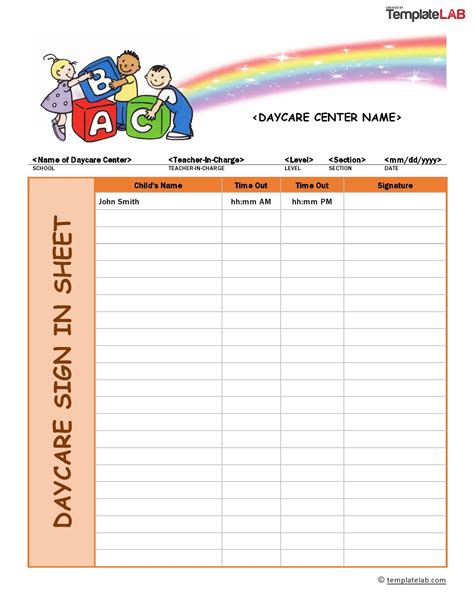 Daycare Signin Sheet Template eForms