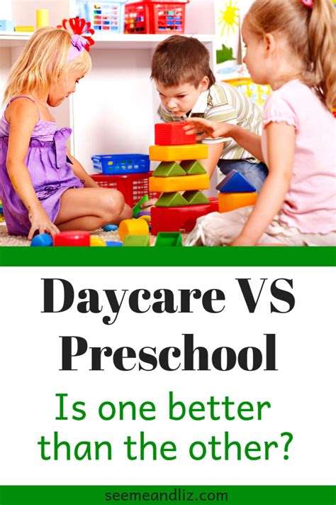 Daycare vs preschool. Mar 6, 2024 · Pre-kindergarten (Pre-K) Pre-kindergarten, or Pre-K, is designed for children aged 4 to 5 years old and serves as a bridge between preschool and kindergarten. While similar to preschool in its play-based approach, Pre-K places a stronger emphasis on academic skills. The curriculum often includes more structured activities to prepare children ... 