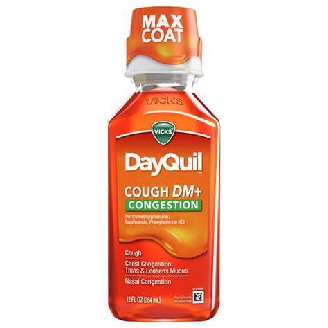 Dayquil and mucinex dm together. The most commonly used OTC cough medication is dextromethorphan, a drug that is in a multitude of products, including Delsym, DayQuil, and Robitussin DM. Benzonatate and dextromethorphan do work differently in some ways and do not have an interaction with one another. Benzonatate works by reducing the cough reflex in the lungs and air passages. 