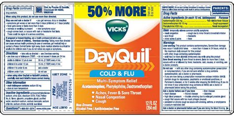 Dayquil dosage chart. A: DayQuil is a line of over-the-counter medication that treats daytime symptoms of the cold and flu, which can include nasal congestion, cough, headache, minor aches and pains, fever and sore throat. Q: How often can you take DayQuil? A: DayQuil can be taken every four hours. Do not exceed four doses within 24 hours. 