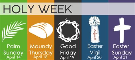 Days of holy week. Nov 9, 2019 · Holy Week, the eight days that begin with Palm Sunday and end with Easter Other Phrases El vía crucis : This phrase from Latin, sometimes spelled as "viacrucis," refers to any of the 14 Stations of the Cross ("Estaciones de la Cruz") representing the stages of Jesus' walk (sometimes called "la Vía Dolorosa") to Calvary, where he was crucified. 