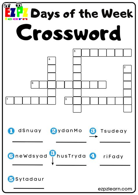 Days of the Week Crossword Puzzle Online - Freddie