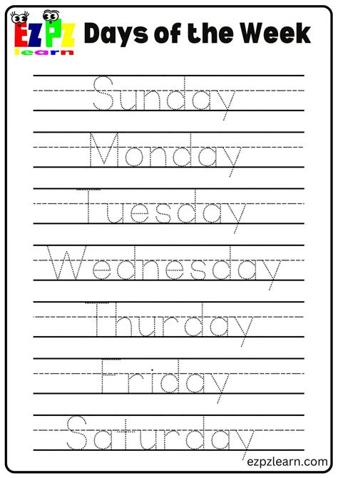 Days of the Week Tracing Worksheet (PDF)
