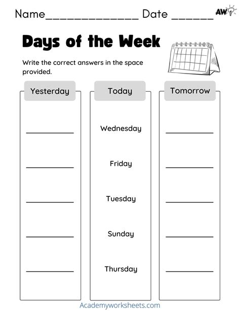 Days of the Week Worksheets K5 Worksheets