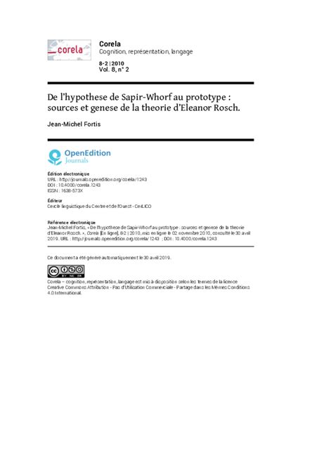 De l’hypothese de Sapir-Whorf au prototype : sources et genese de …