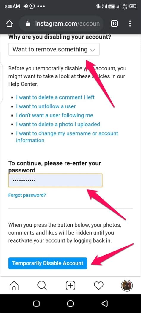 Choose your account. The bubble next to Deactivate account should be selected by default. Click it if it isn't, and then choose Continue. On the next screen, enter your password and choose .... 
