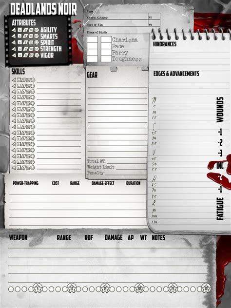 Deadlands Character Sheet PDF Role Playing Games Tabletop Games