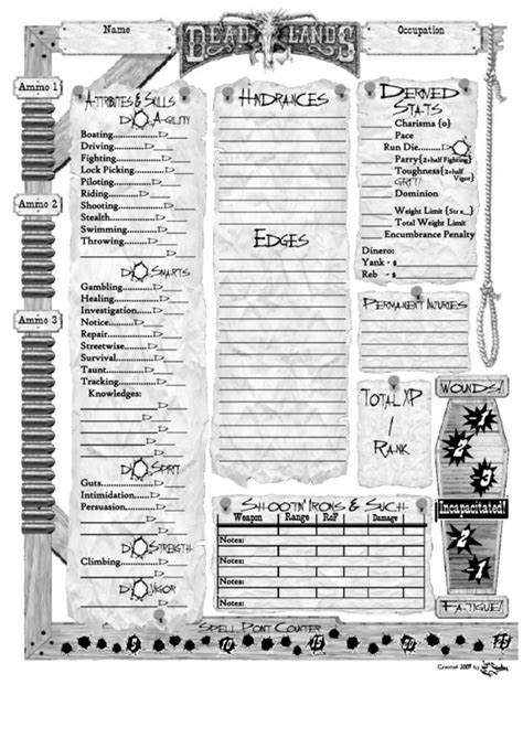 Deadlands Reloaded Character Sheet Form Fillable Printable Forms Free