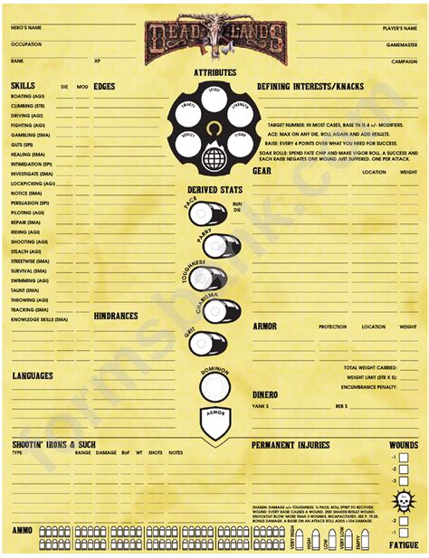 Deadlands Reloaded Fillable Character Sheet Fillable Form 2023