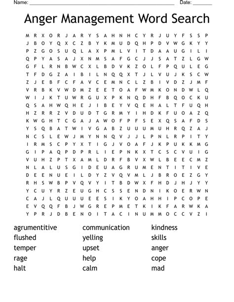 Dealing with Anger Word Search WordMint