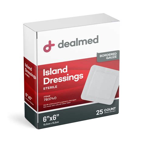 Dealmed Bordered Gauze Island Dressing, Sterile, 6" …