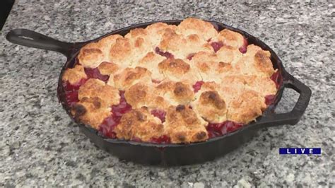 Dean cooks strawberry-rhubarb cobbler on the grill