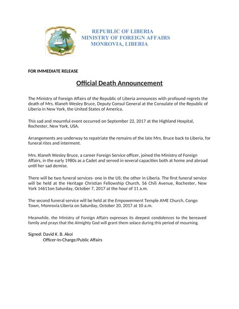 Death announcement newspaper.  This is different from a 8.  Create an announcement The w...