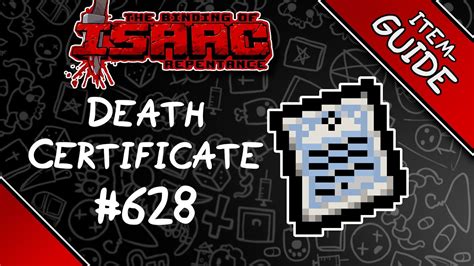 Death certificate isaac. Sacred Orb is an unlockable passive item added in The Binding of Isaac: Repentance. Prevents low-quality items from appearing, greatly increasing the quality of items received from all item pools. Items with a quality of 0-1 are automatically rerolled. Items with a quality of 2 have a 33% chance to be automatically rerolled. Quest items cannot be rerolled. This item belongs to the Seraphim set ... 