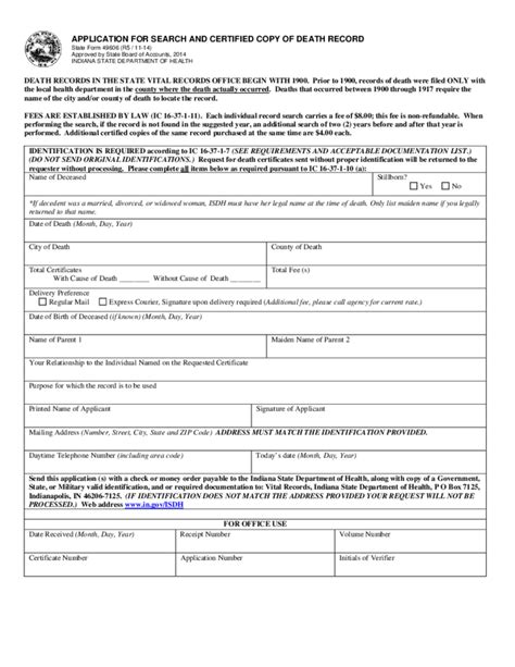 Death record search by name indiana free.  They document the basic facts of a pers...