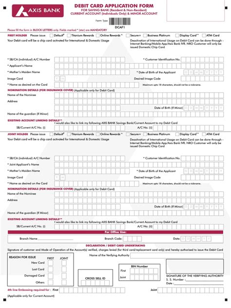 Debit Card Application Form Debit Card Identity Document Free 30