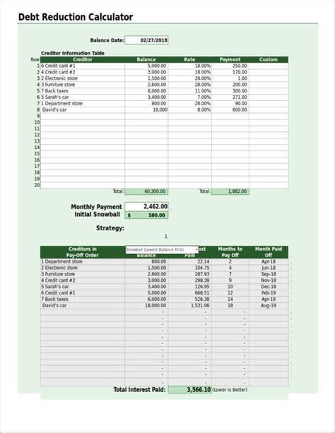 Debt Reduction Calculator Template Excel Templates Excel Spreadsheets