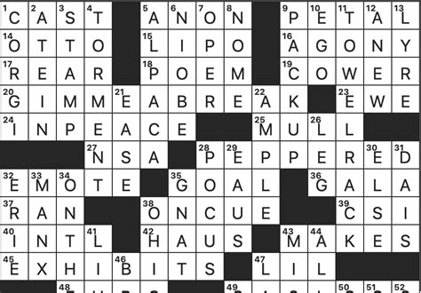 Recent usage in crossword puzzles: Pat Sajak Code Letter - June 25, 2008; USA Today - Oct. 21, 2004
