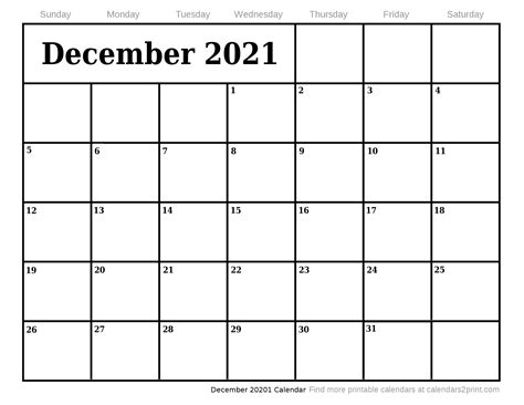 Dec 2021 Calendar Printable