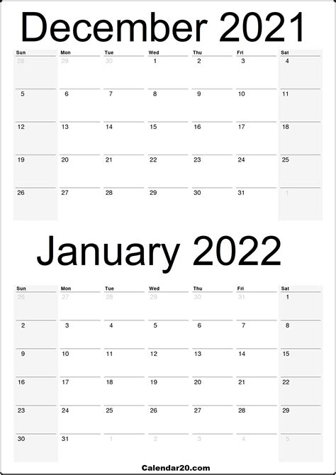 December 2021 and January 2022 Calendar