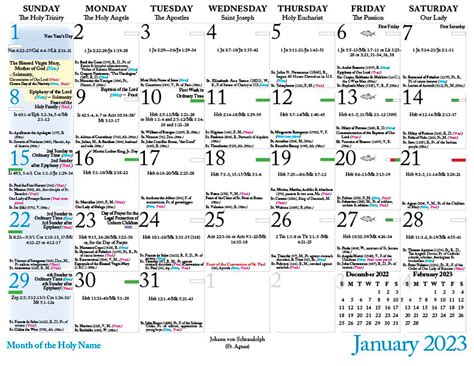 December 2023 Roman Catholic Saints Calendar