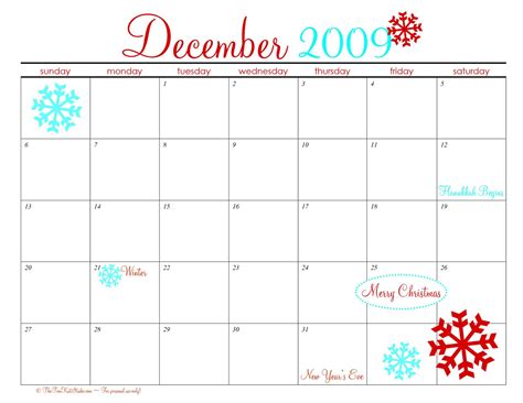 December Printable Calendar Free