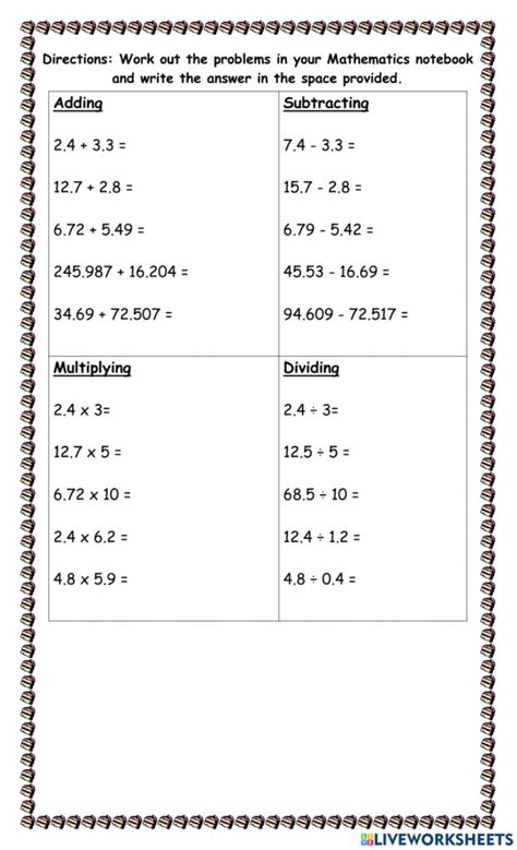 Decimal Mixed Operations Worksheet