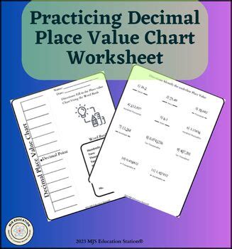 Decimal Place Value Chart Worksheet Education Com
