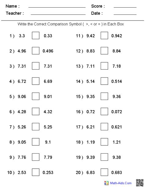 Decimals Worksheets Dynamically Created Decimal Worksheets Math